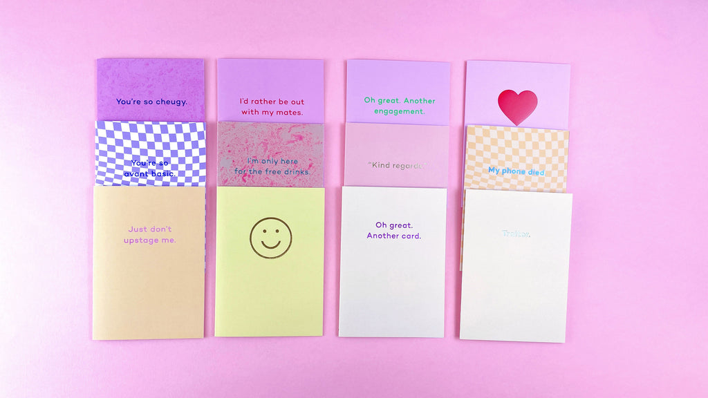 NEW: Mean Mail 2023 collection - 12 card set - pinks, yellows, peaches
